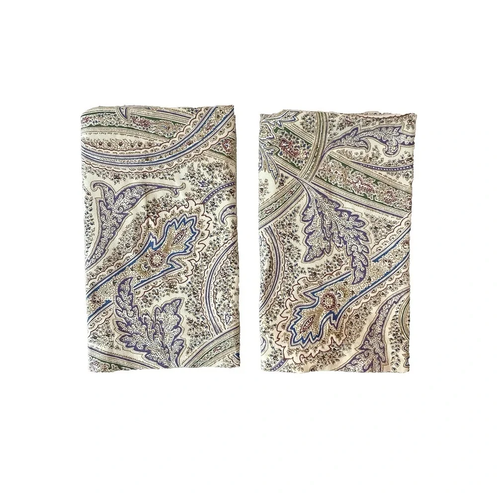 Vtg Set of 2 Ralph Lauren Standard Size Multi Color Paisley on Tan Pillow Shams